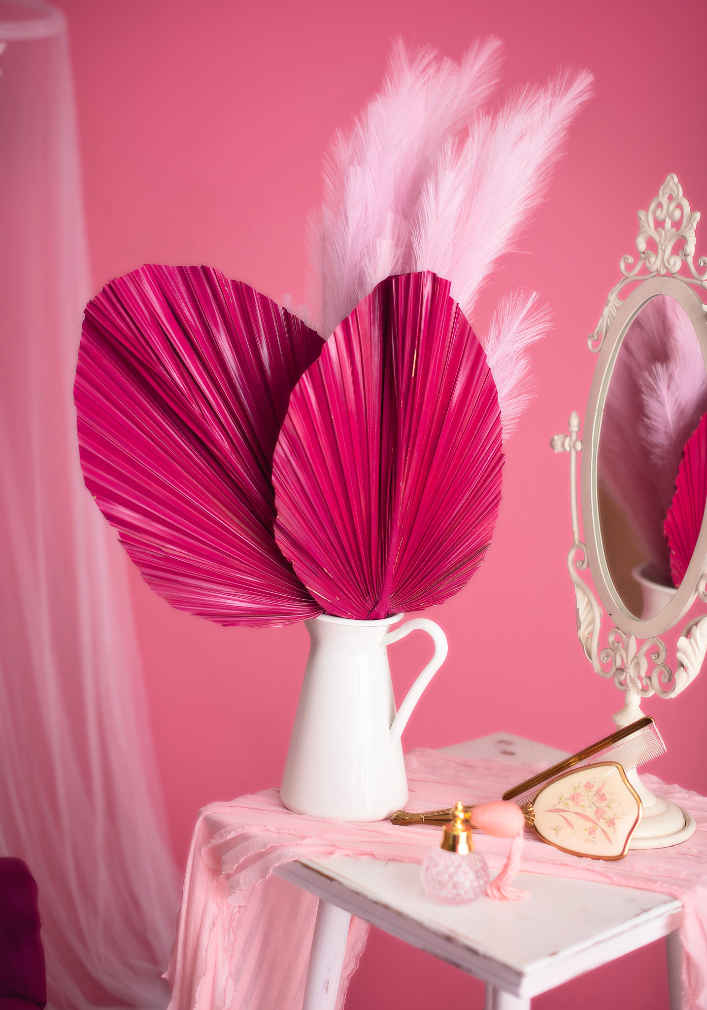 Includes 3 Palms: 12"W X 17"L Medium PINK Dried Palm Leaf | Palm Fan | Tropical Decor | DIY Floral Arrangements | Home | Party | Wedding | Boho Decor | Free Ships Flat, Ready to Use! 3 PCS