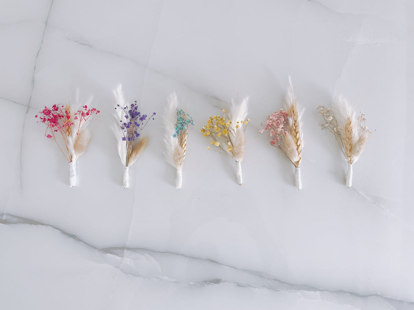 Pampas Grass+Baby’s Breathe+Bunny Tails+Pink+Blue+Cream+Purple+Red+ Yellow+Leaf Boutonniere, Spring Wedding, Summer Wedding Boutonniere, Wedding Boutonniere, Groomsmen Boho Boutonniere
