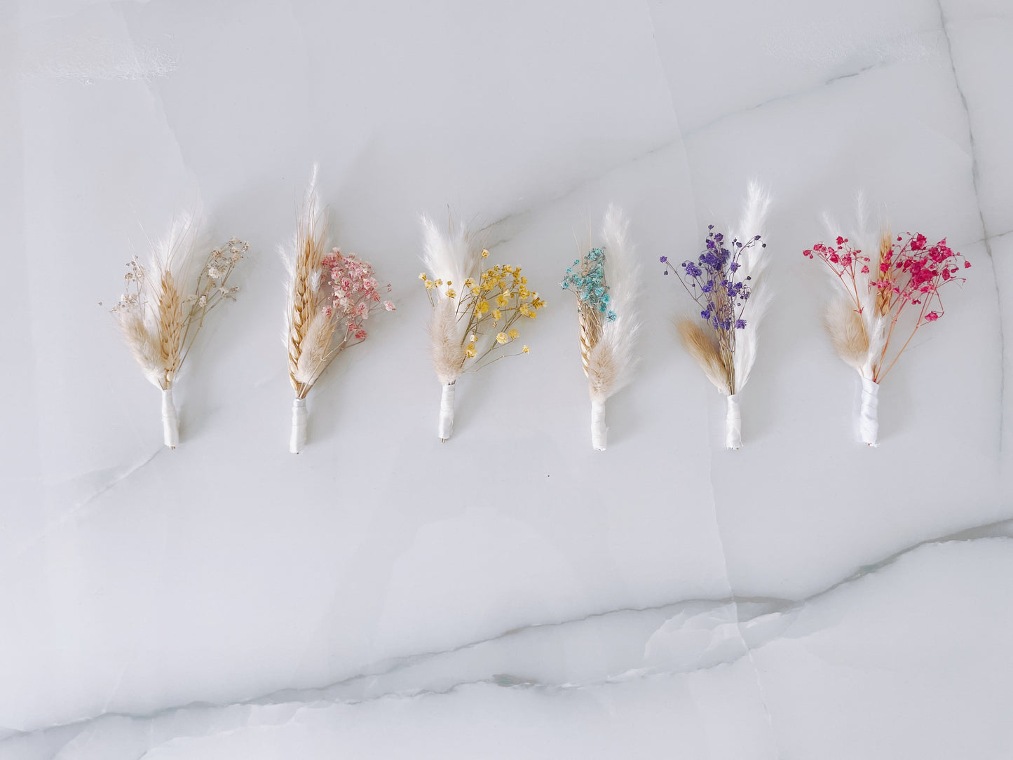 Pampas Grass+Baby’s Breathe+Bunny Tails+Pink+Blue+Cream+Purple+Red+ Yellow+Leaf Boutonniere, Spring Wedding, Summer Wedding Boutonniere, Wedding Boutonniere, Groomsmen Boho Boutonniere