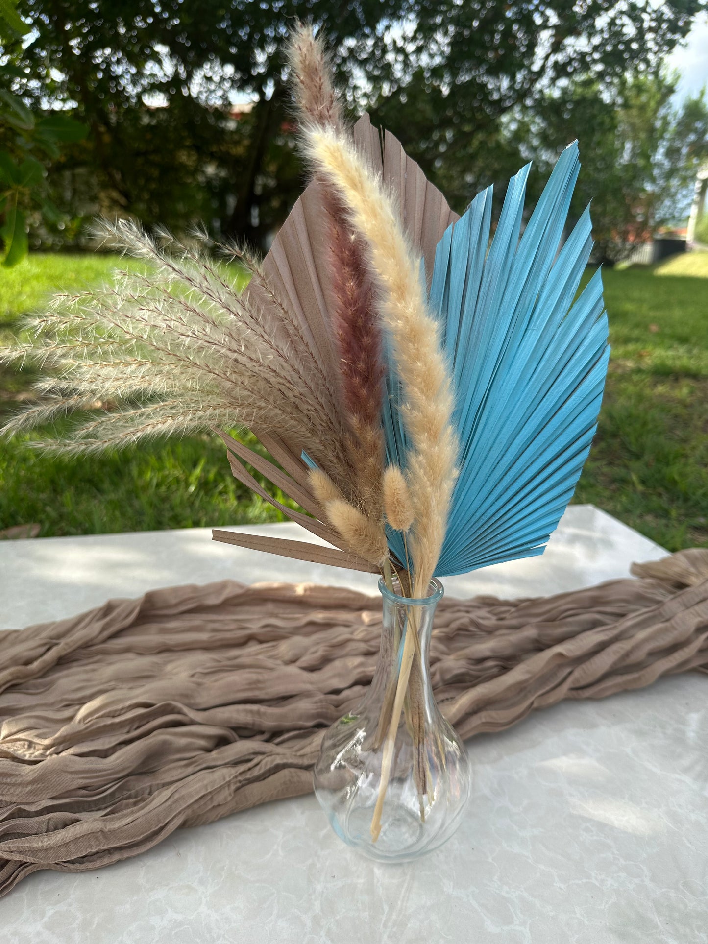 Mini Pampass Grass & Palm Bouquet Bundle + FREE Vase + FREE Shipping