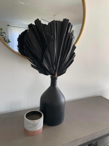 Includes 3 Palms: 12"W X 17"L Charcoal BLACK Medium Dried Palm Leaf | Palm Fan | Tropical Decor | DIY Floral Arrangements | Home | Party | Wedding | Boho Decor | Free Ships Flat, Ready to Use! 3 PCS