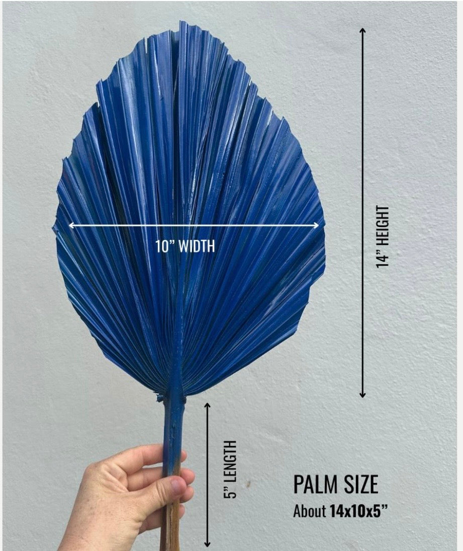 Royal Cobalt Blue Hand Painted Palm Leaves, Set of 3 Spear Leaves for Centerpiece Arrangements, Exotic Decoration, DIY Wedding Party Decor