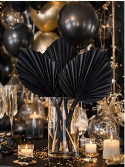 Includes 3 Palms: 12"W X 17"L Charcoal BLACK Medium Dried Palm Leaf | Palm Fan | Tropical Decor | DIY Floral Arrangements | Home | Party | Wedding | Boho Decor | Free Ships Flat, Ready to Use! 3 PCS