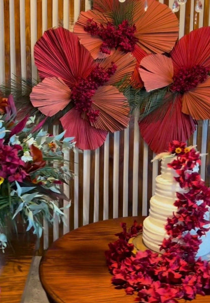 14” Burnt Orange Dried Palm Leaves Set of 3, Fall Boho Decor, Painted Palm Fronds, Autumn Wedding Centerpiece, Tropical Vase Fillers