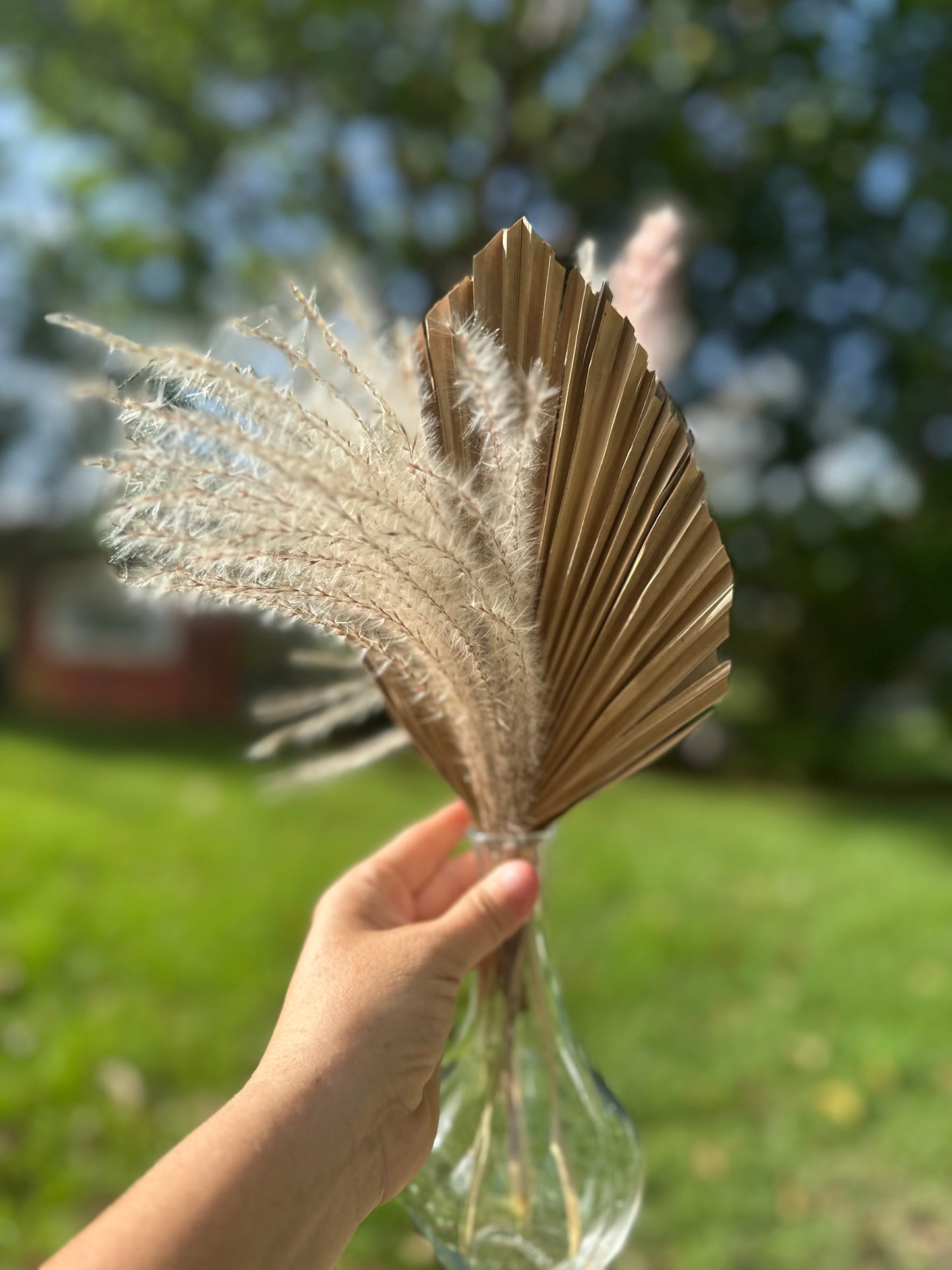 Mini Pampass Grass & Palm Bouquet Bundle + FREE Vase + FREE Shipping