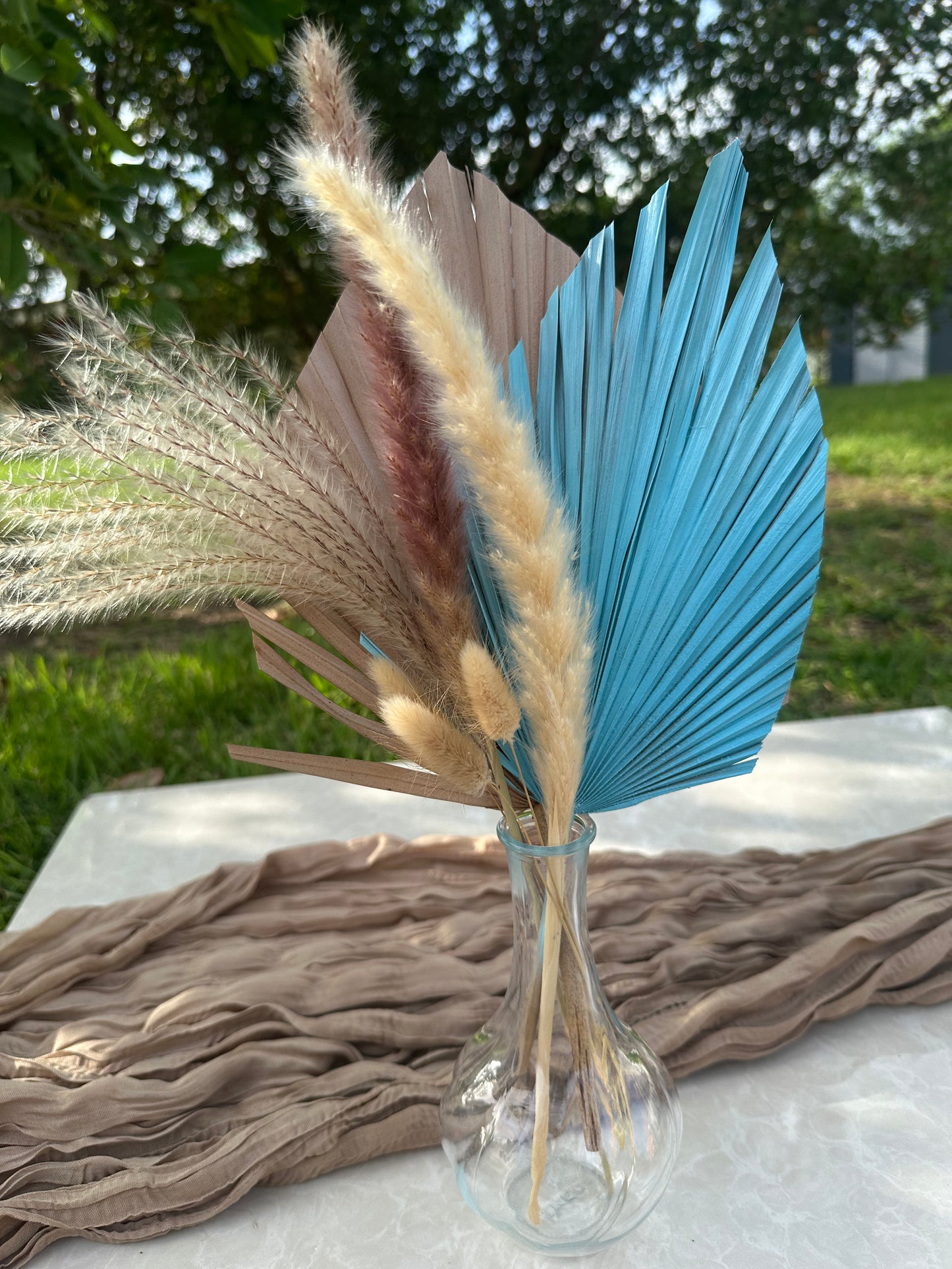 Mini Pampass Grass & Palm Bouquet Bundle + FREE Vase + FREE Shipping