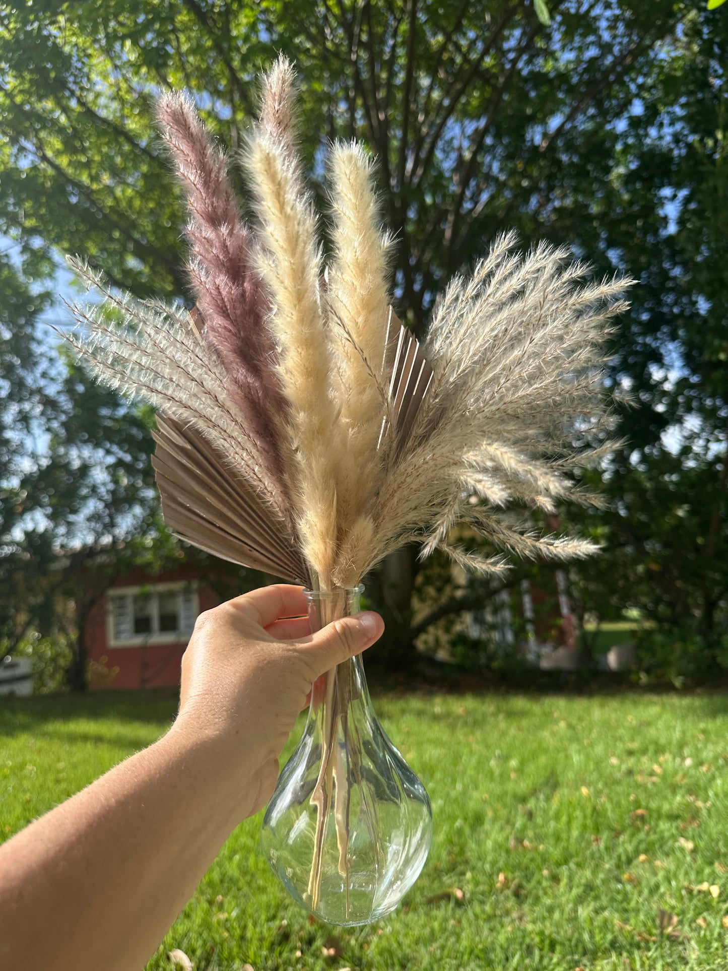 Mini Pampass Grass & Palm Bouquet Bundle + FREE Vase + FREE Shipping