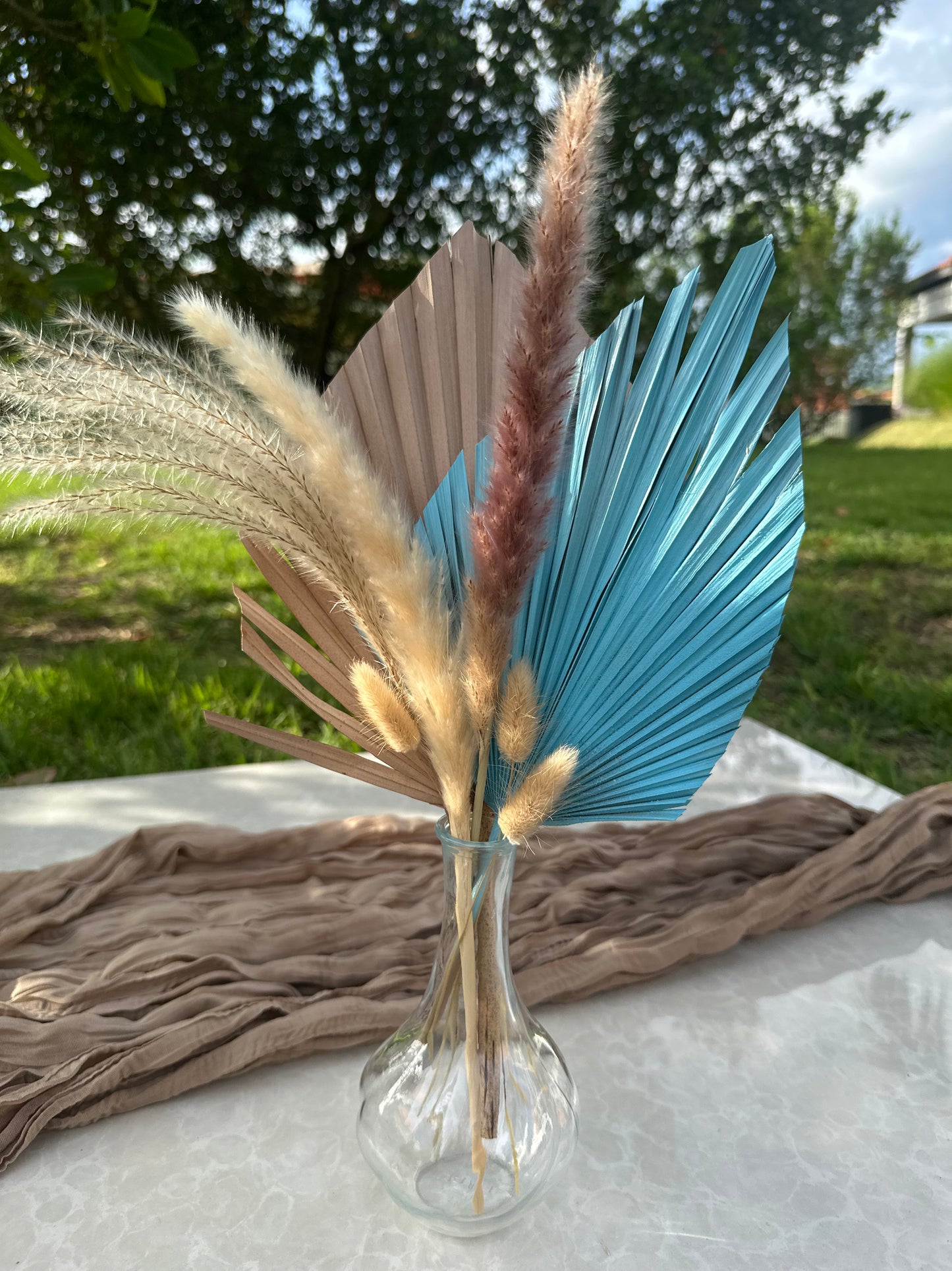 Mini Pampass Grass & Palm Bouquet Bundle + FREE Vase + FREE Shipping