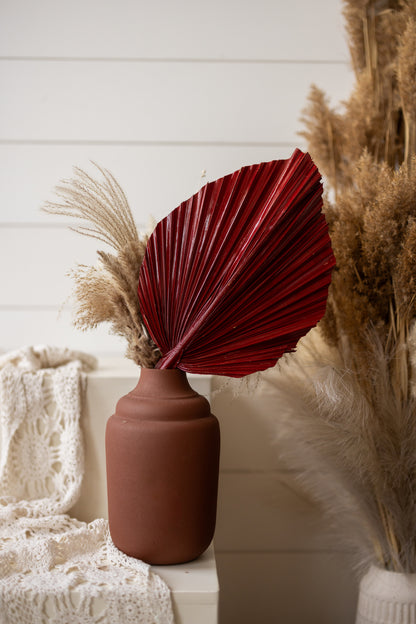 NEW! Burgundy Red Hand Painted Leaves Set, 3 Piece Dried Palm Spear Frond Leaf, Nature Inspired Apartment Decor, DIY Wedding Arrangements