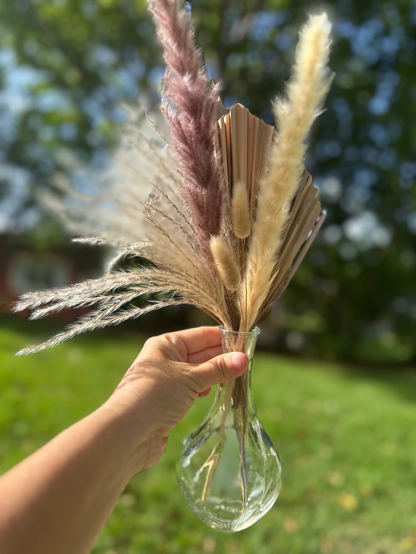 Mini Pampass Grass & Palm Bouquet Bundle + FREE Vase + FREE Shipping