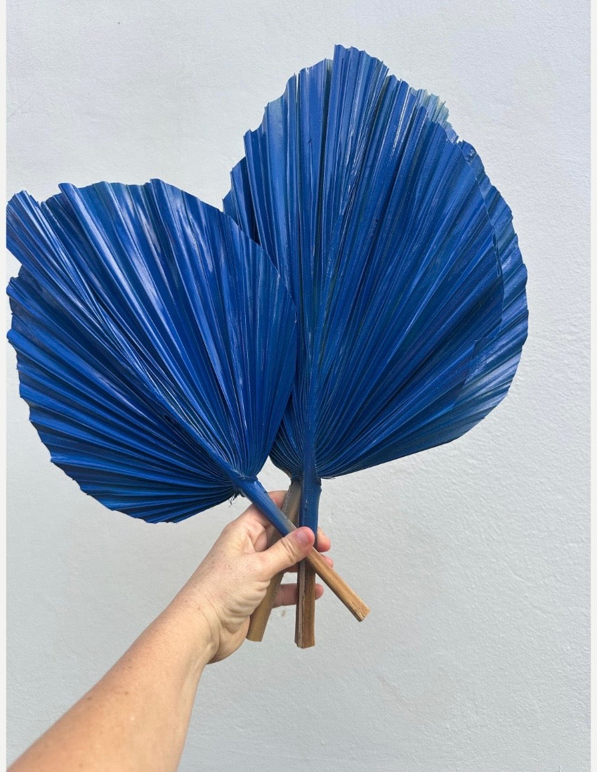 Royal Cobalt Blue Hand Painted Palm Leaves, Set of 3 Spear Leaves for Centerpiece Arrangements, Exotic Decoration, DIY Wedding Party Decor
