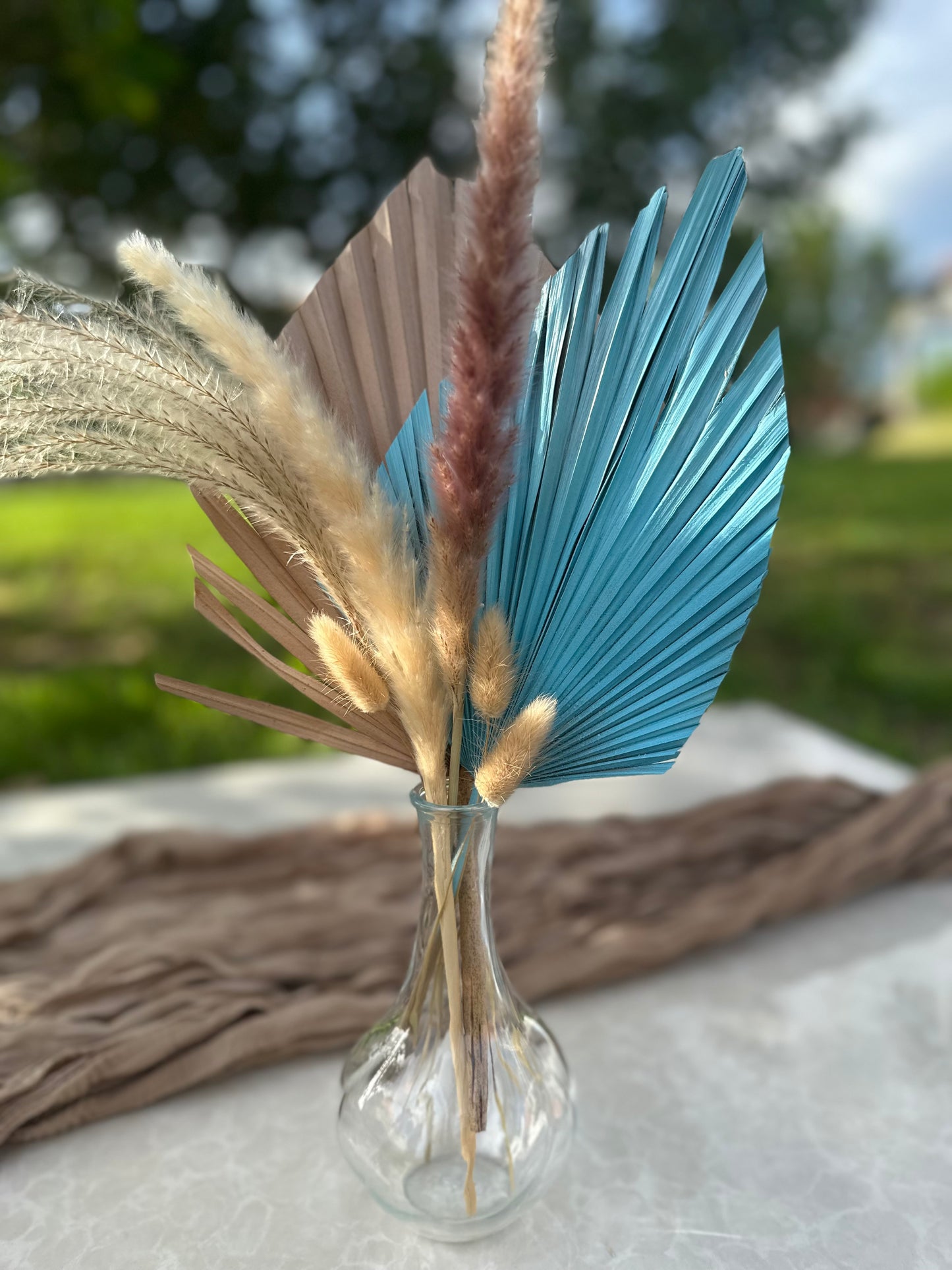 Mini Pampass Grass & Palm Bouquet Bundle + FREE Vase + FREE Shipping