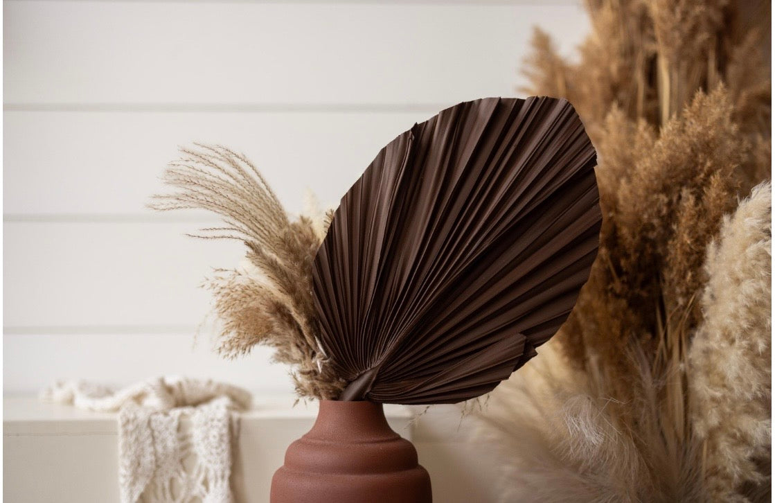 SET Of THREE Chocolate Brown Hand Painted Palm Spear Leaves, 3 Piece Natural Dried Leaves for DIY Decorations, Organic Natural Home Decor