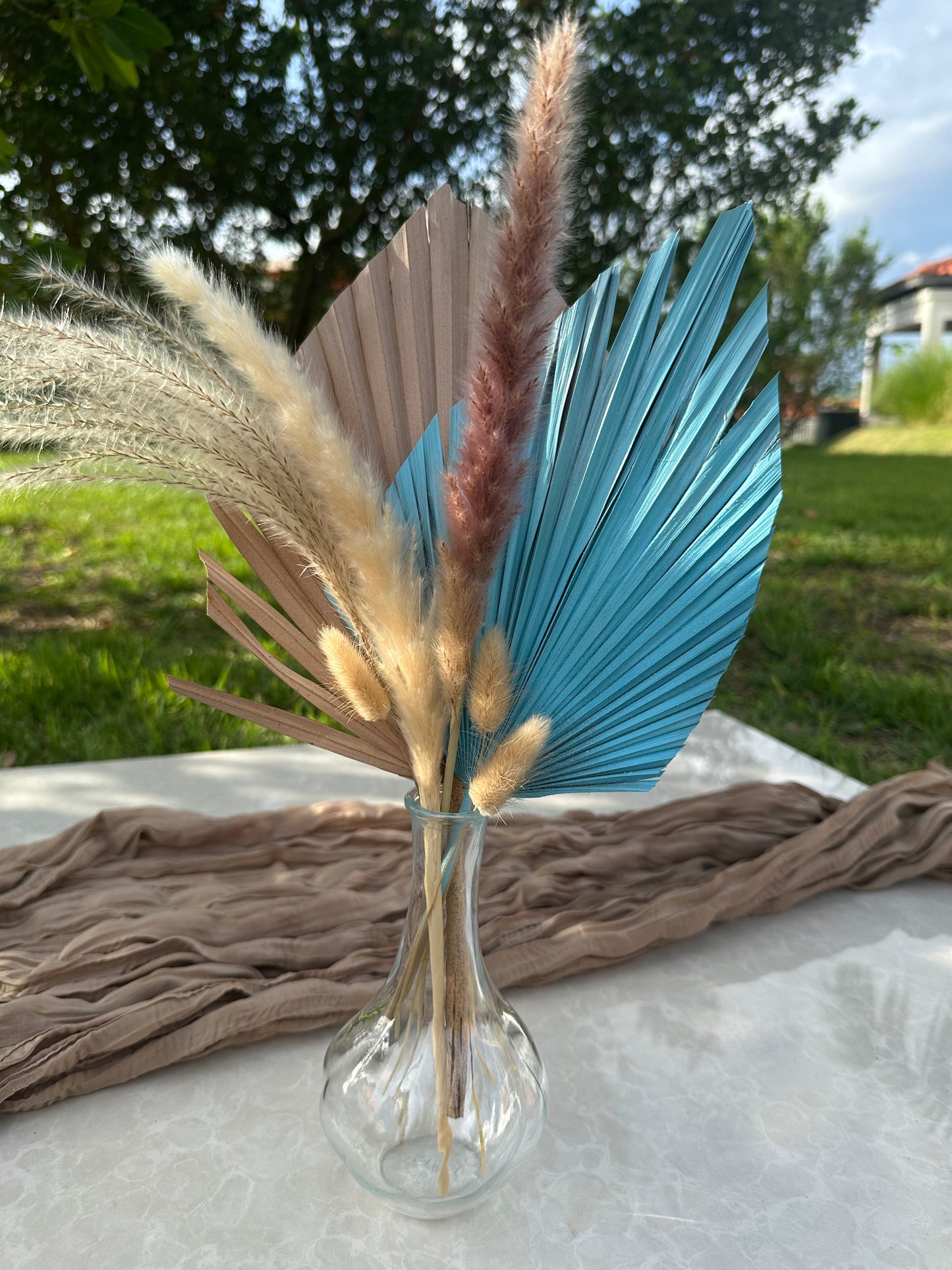 Mini Pampass Grass & Palm Bouquet Bundle + FREE Vase + FREE Shipping