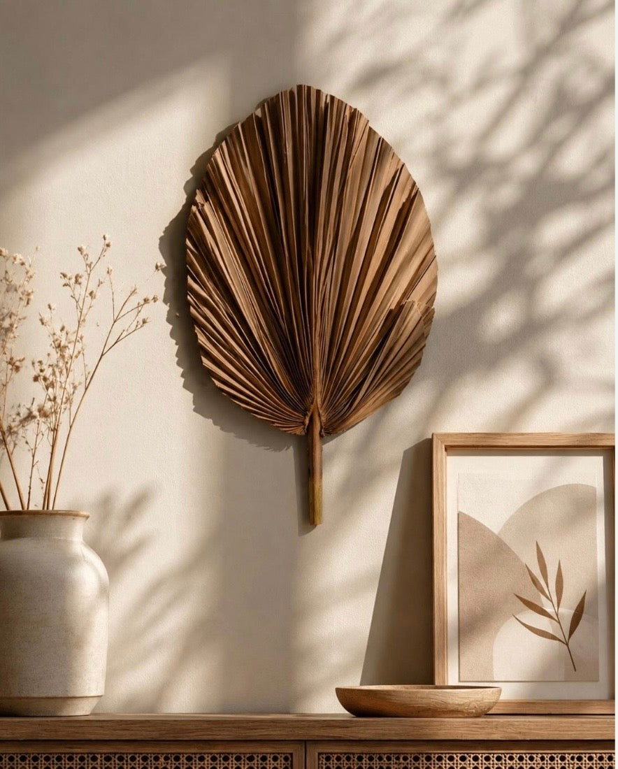 SET Of THREE Chocolate Brown Hand Painted Palm Spear Leaves, 3 Piece Natural Dried Leaves for DIY Decorations, Organic Natural Home Decor