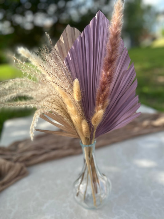Mini Pampass Grass & Palm Bouquet Bundle + FREE Vase + FREE Shipping