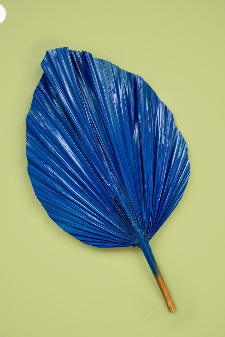 Royal Cobalt Blue Hand Painted Palm Leaves, Set of 3 Spear Leaves for Centerpiece Arrangements, Exotic Decoration, DIY Wedding Party Decor