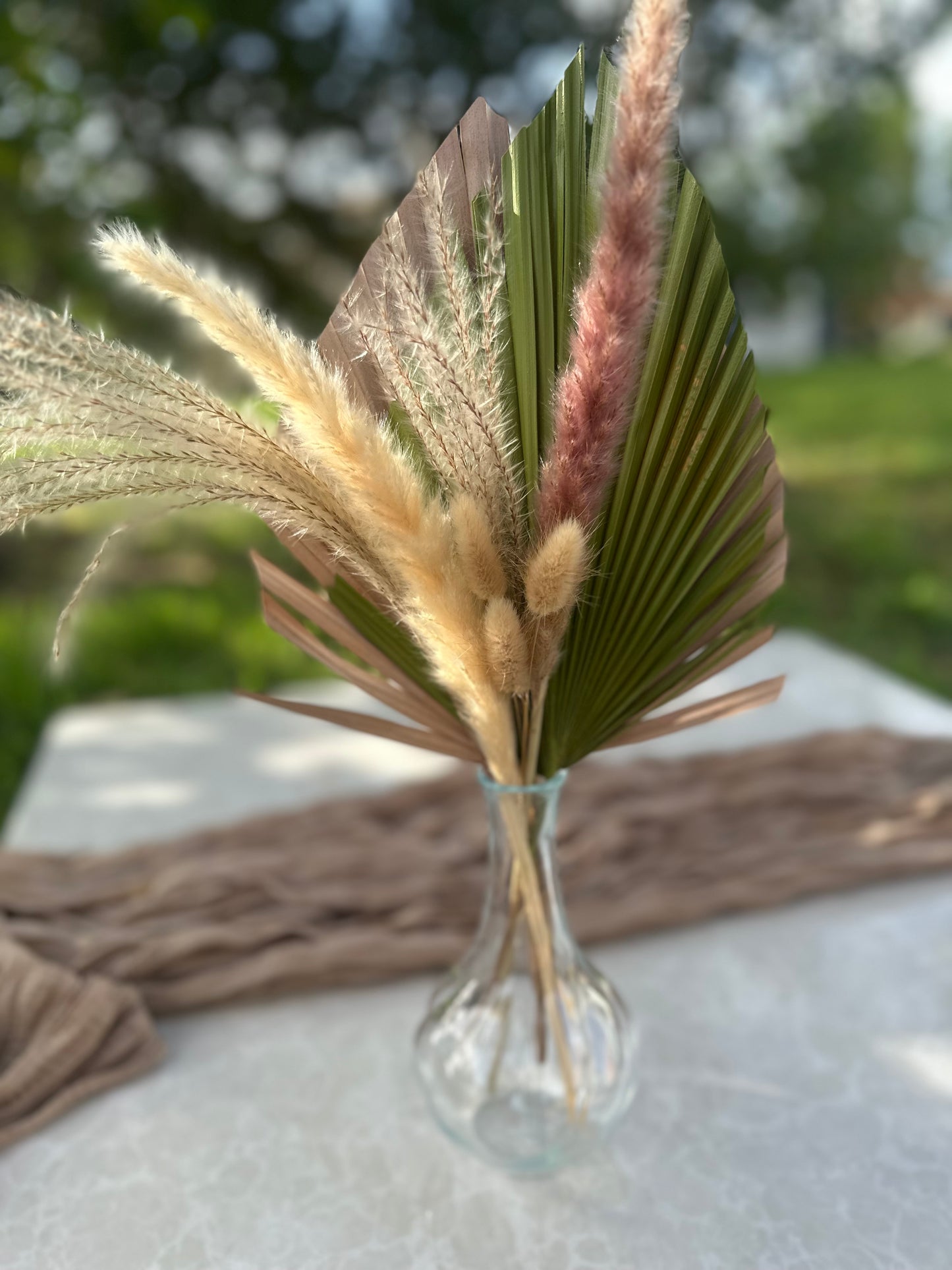 Mini Pampass Grass & Palm Bouquet Bundle + FREE Vase + FREE Shipping