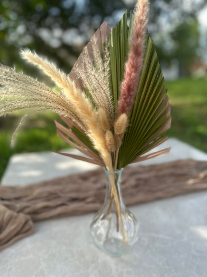 Mini Pampass Grass & Palm Bouquet Bundle + FREE Vase + FREE Shipping