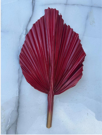 NEW! Burgundy Red Hand Painted Leaves Set, 3 Piece Dried Palm Spear Frond Leaf, Nature Inspired Apartment Decor, DIY Wedding Arrangements