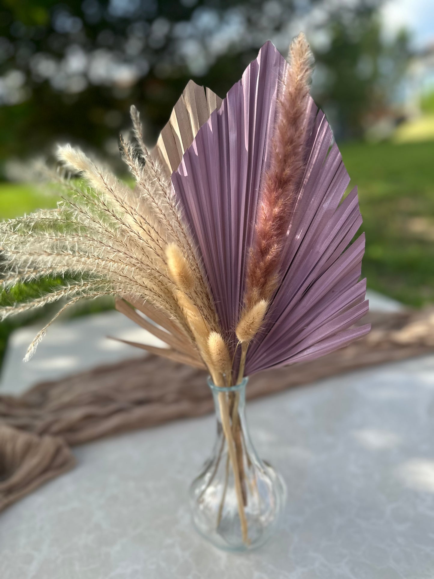 Mini Pampass Grass & Palm Bouquet Bundle + FREE Vase + FREE Shipping