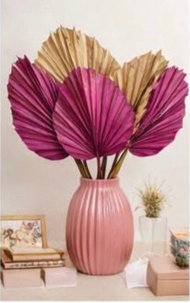 Includes 3 Palms: 12"W X 17"L Medium PINK Dried Palm Leaf | Palm Fan | Tropical Decor | DIY Floral Arrangements | Home | Party | Wedding | Boho Decor | Free Ships Flat, Ready to Use! 3 PCS