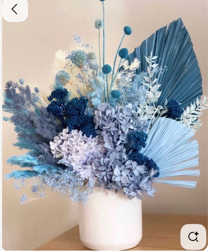 Royal Cobalt Blue Hand Painted Palm Leaves, Set of 3 Spear Leaves for Centerpiece Arrangements, Exotic Decoration, DIY Wedding Party Decor