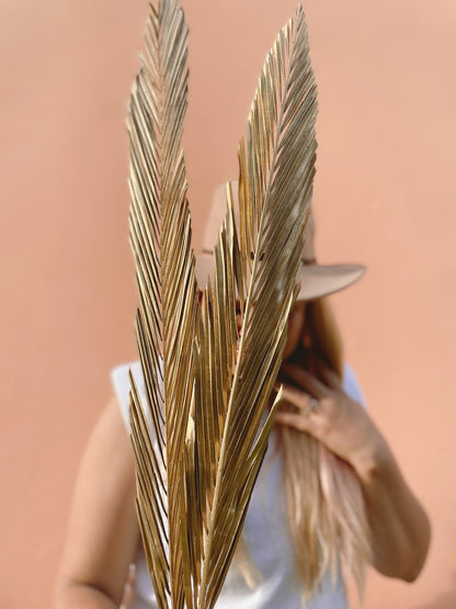 3 Pcs Natural Sago Palm Leaves Branches, Dried Painted Sago